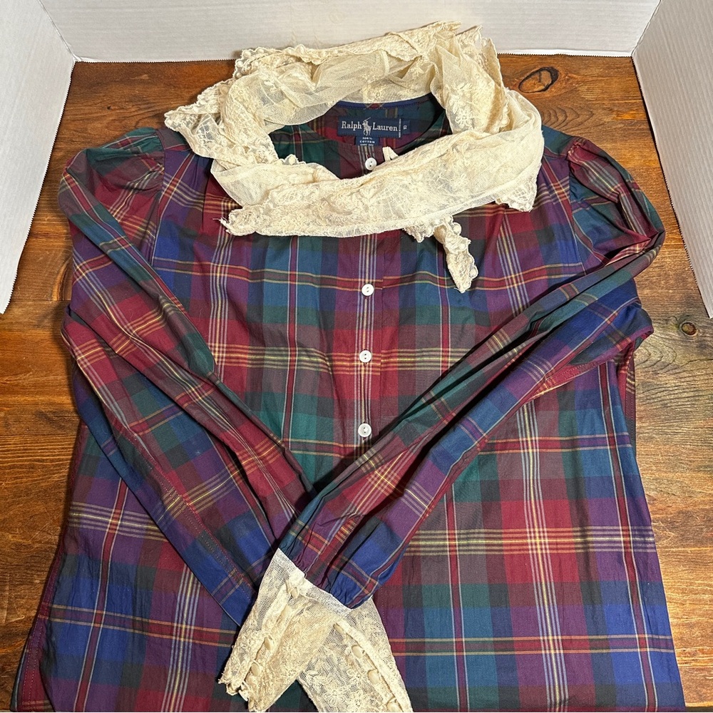 Ralph Lauren 1980’s “Flannel & Lace” Button Up Women’s Shirt Size 10